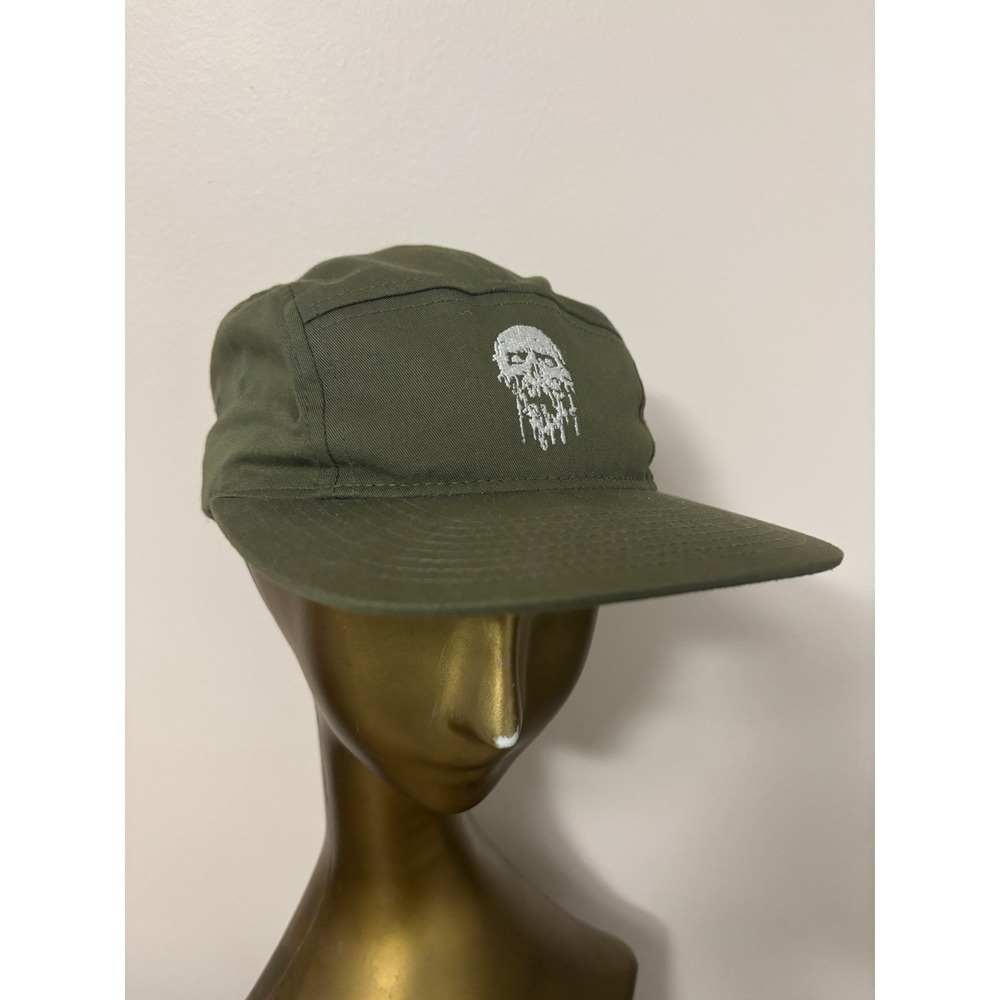 Liquid Death Murder Your Thirst Skull 5 Panel Camper Hat Olive Green Adjustable